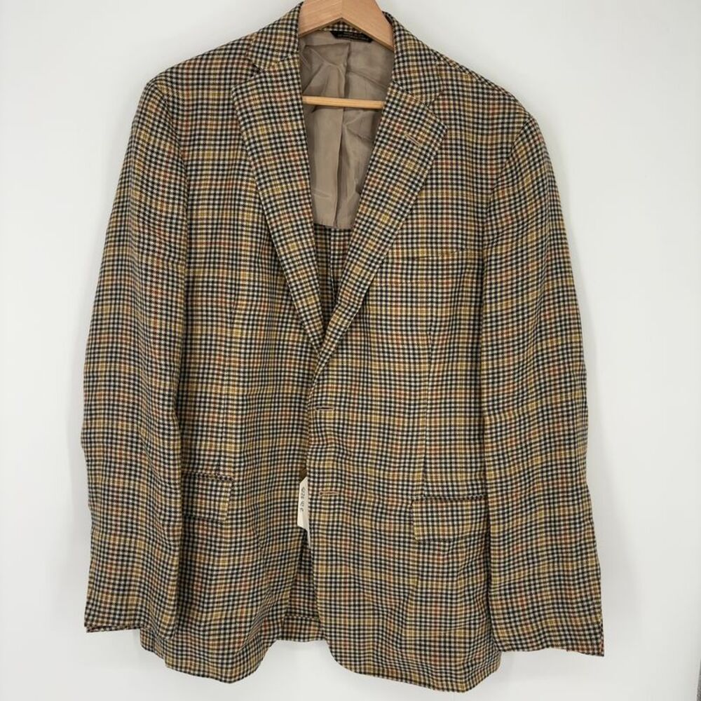 southwick Plaid Sport Coat in Tan and Blue